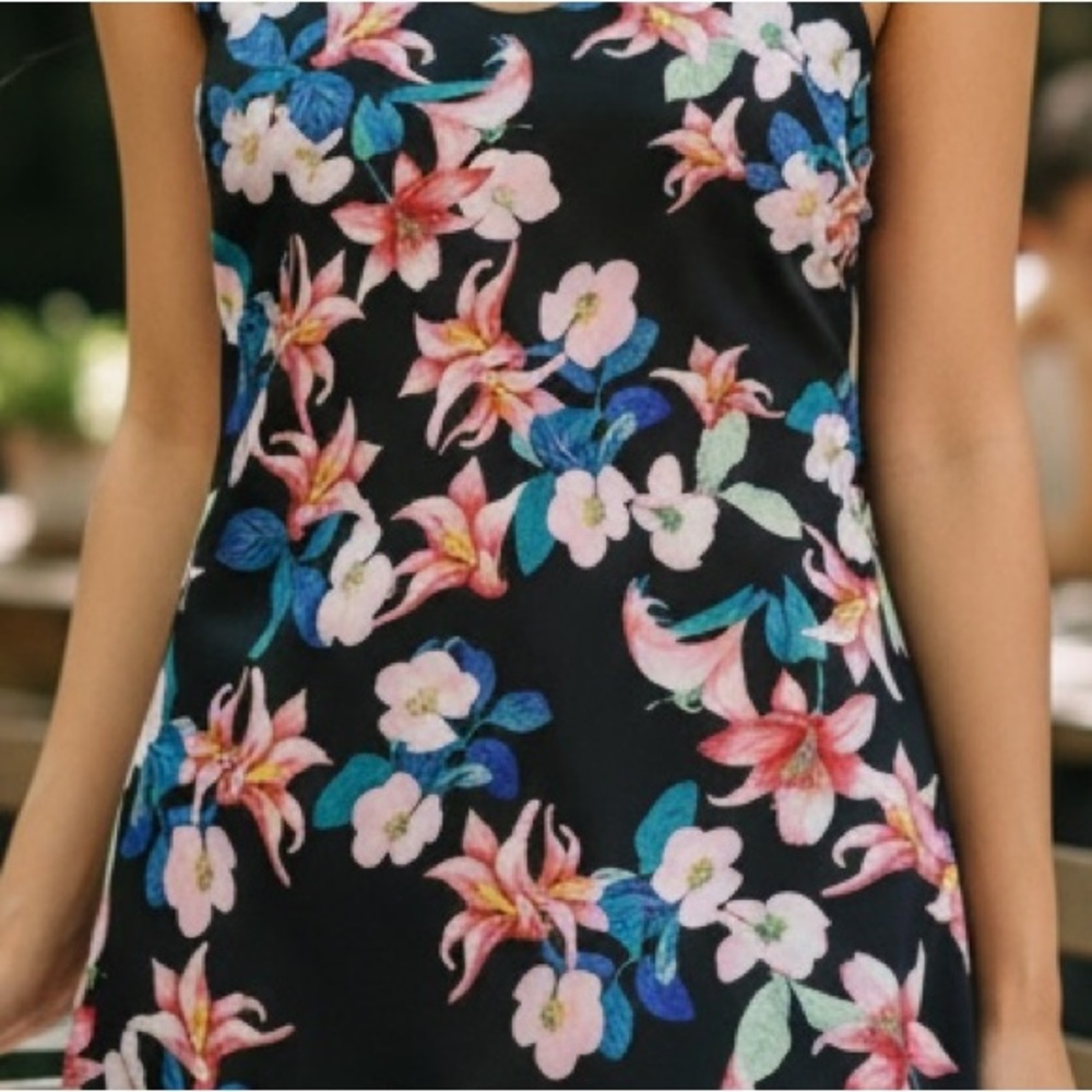 Show Me Your MuMu Black Floral Lined Mini Slip Dress Size Medium - Picture 2 of 10
